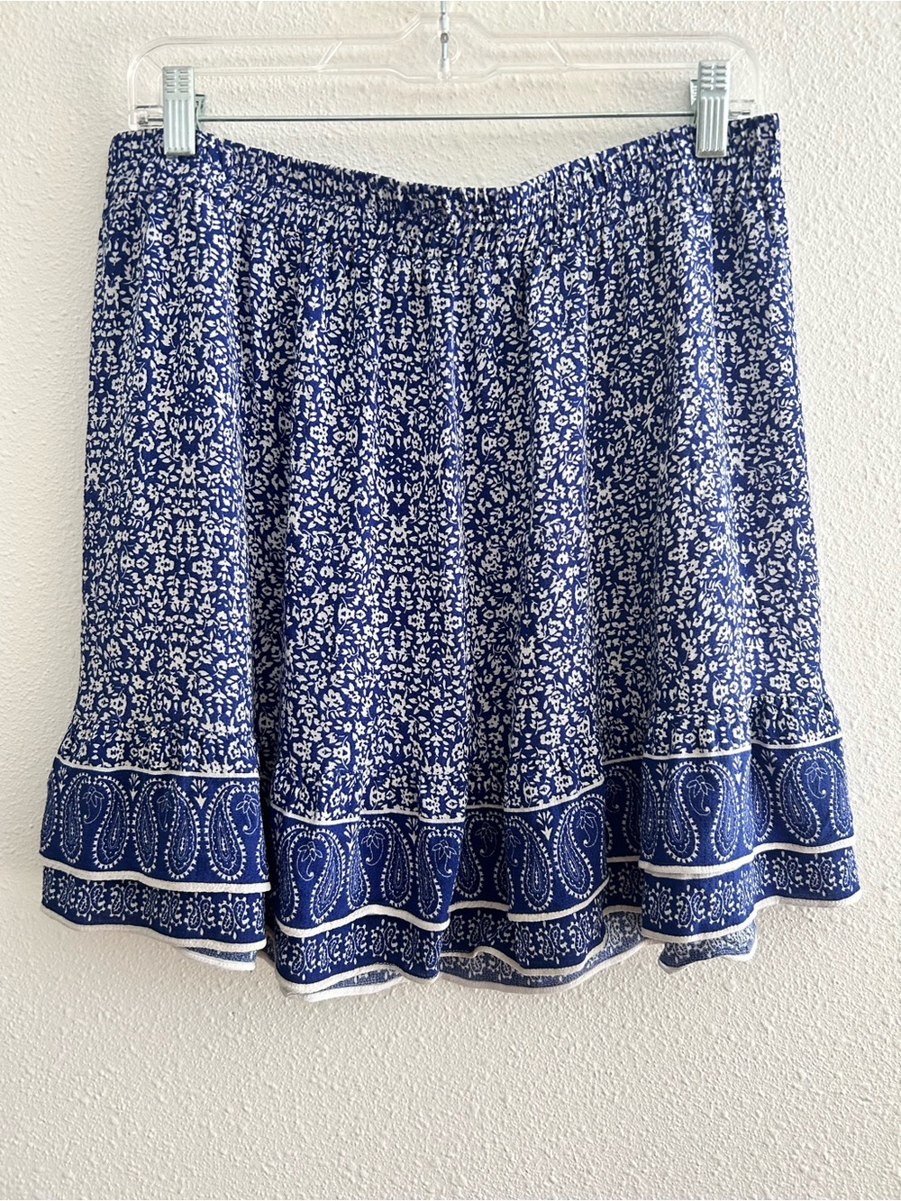 Ava Christine Blue Printed Circle Skirt with Paisley Border